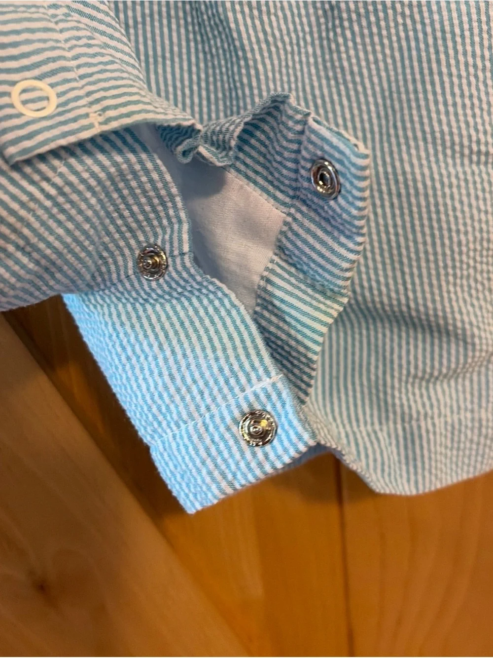 Classy Couture Seersucker Shortall Blue White Dinosaur Unisex Toddler 24 Mo